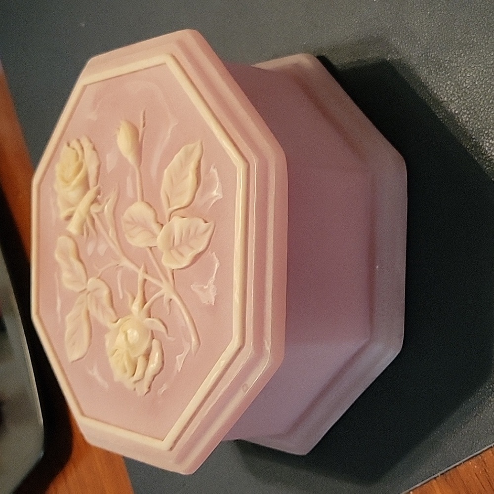 Pink Roses Soapstone Octagon Trinket Box - Picture 2 of 6